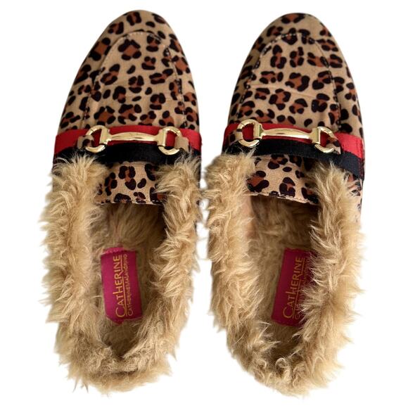 CATHERINE MALANDRINO VINTAGE FAUX FUR LEOPARD LOAFERS SIZE 9 - Picture 1 of 5